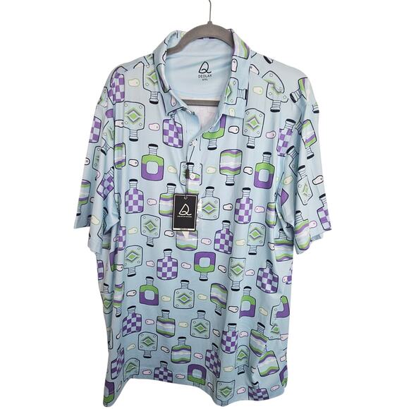 Deolax Other - NEW Deolax Polo Shirt Blue All Over Print Short Sleeve Pullover Top Men XXL